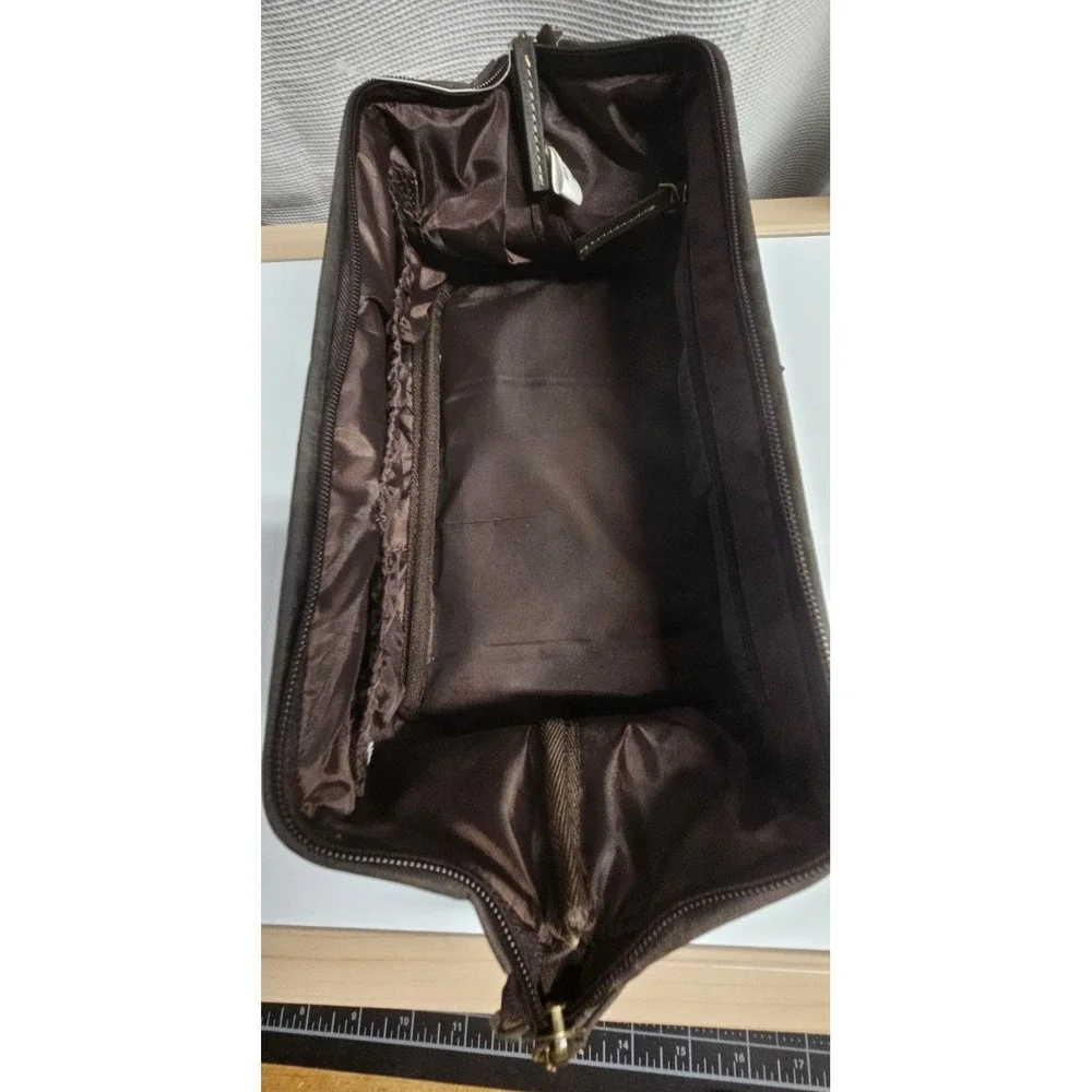 DANIER brown structured toiletry bag two compartments‎ large 6.5' H x11